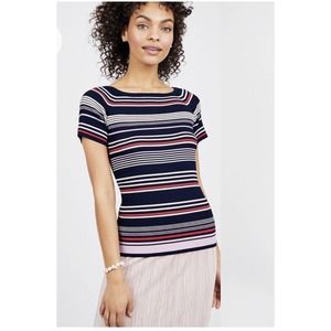Ava Short Sleeve Sweater Multicolor Red White Blue Navy Stripes Size Medium